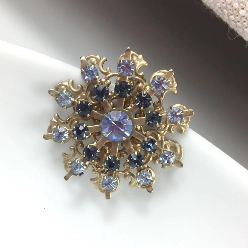 Gold-Tone Blue Crystal Floral Brooch - Women's Jewelry